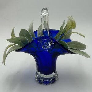 Handblown Cobalt Blue Glass Basket